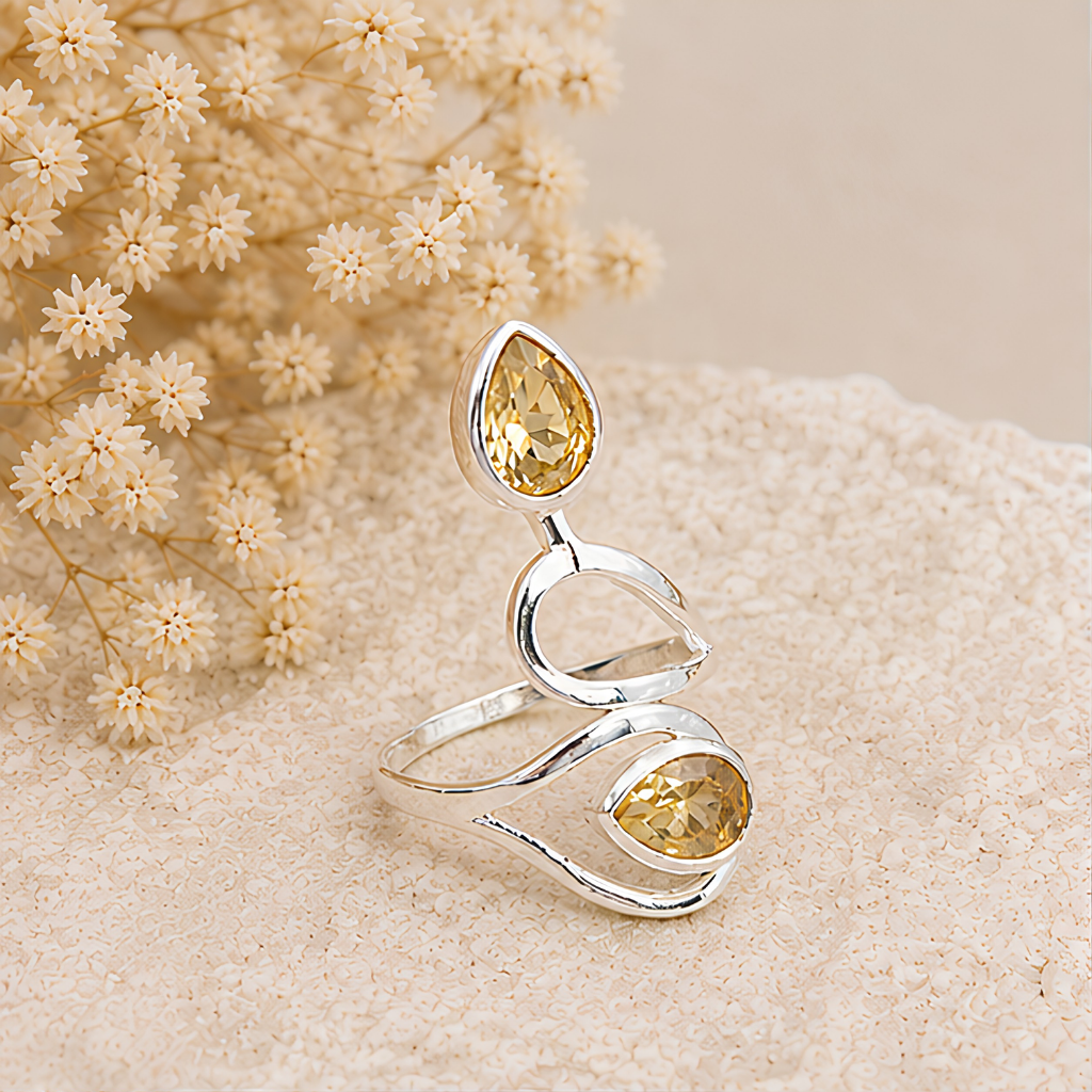 Bague Citrine argent 925 avec pierre facettée qualité AAA