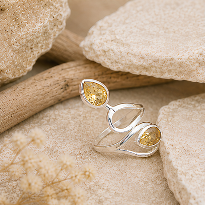 Bague pierre Citrine facettée sur monture en argent 925