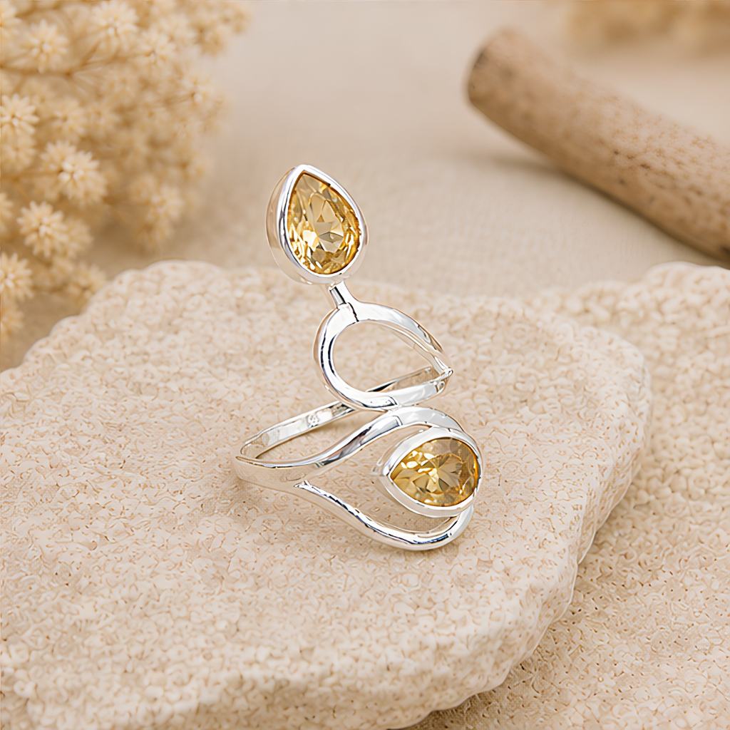 Bague Citrine facettée en argent 925 réglable modèle 02