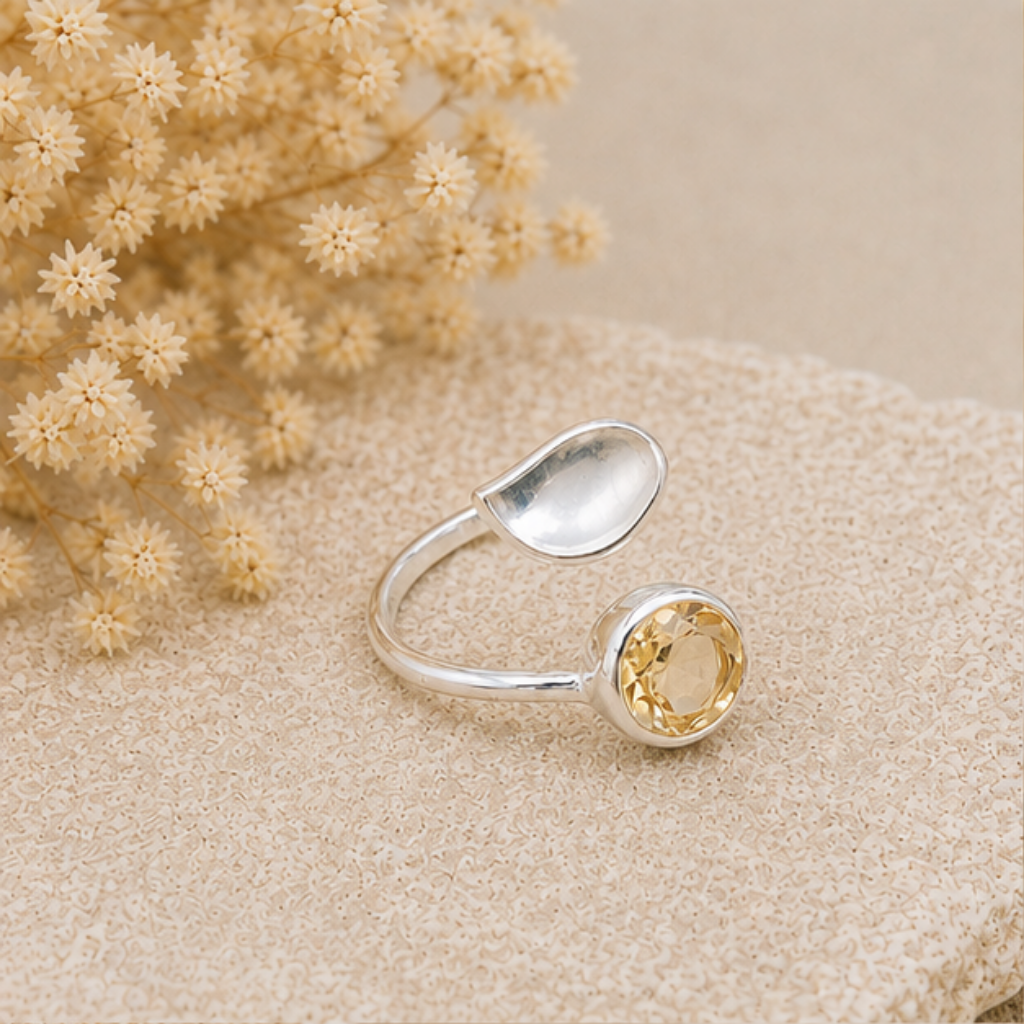 Bague Citrine en argent 925 réglable modèle 03