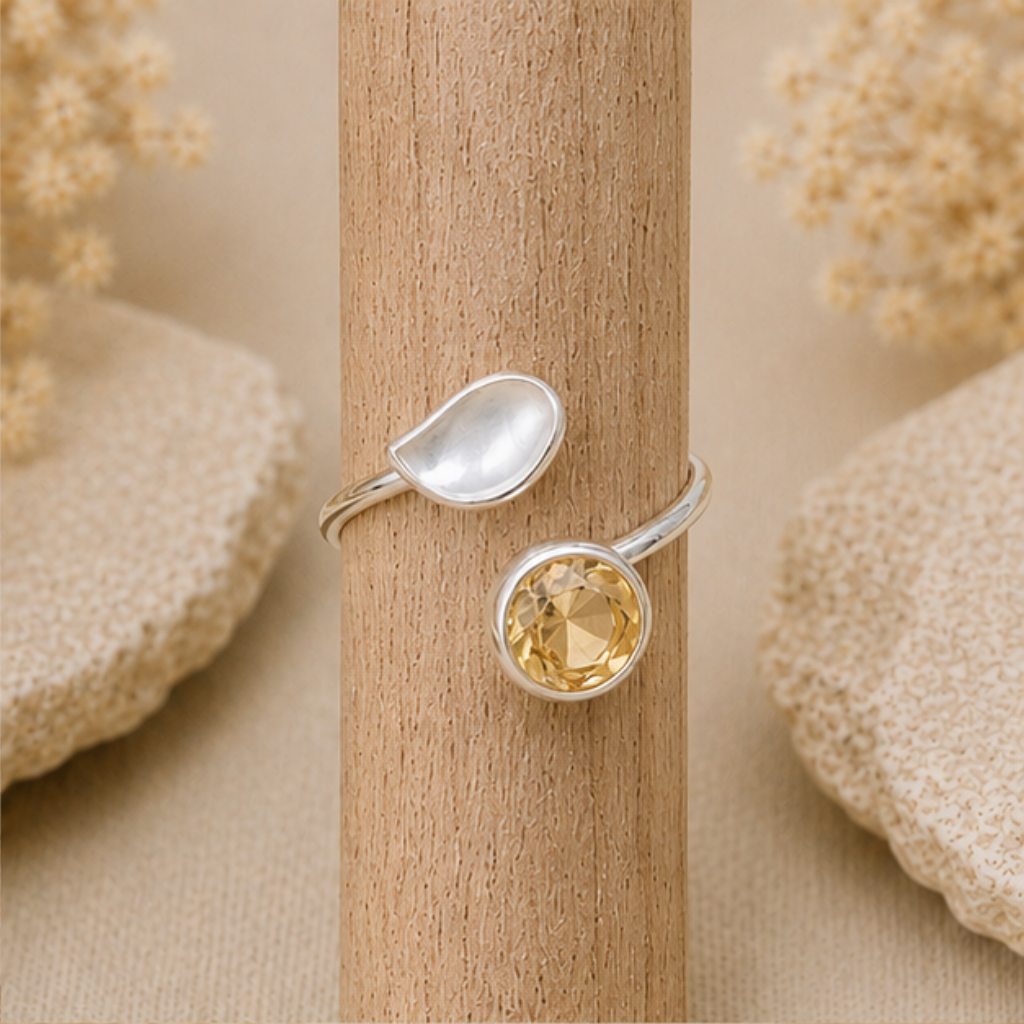 Bague pierre Citrine sur monture en argent 925