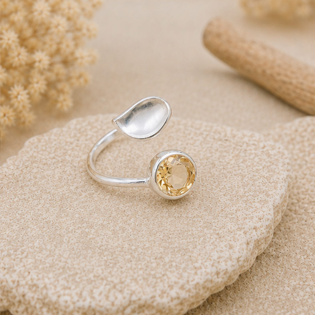 Bague réglable en argent 925 et Citrine de Madagascar modèle 03