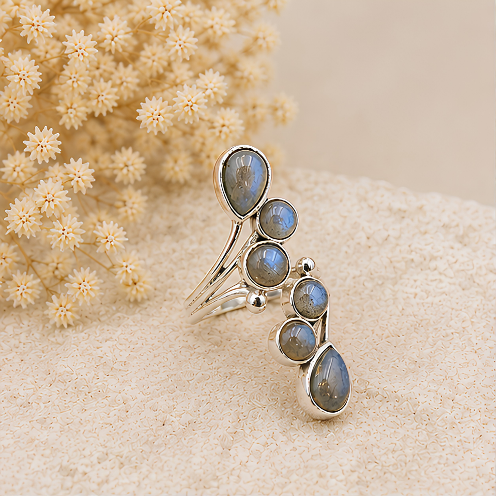 Bague Labradorite argent 925 avec pierre naturelle qualité AA et reflets