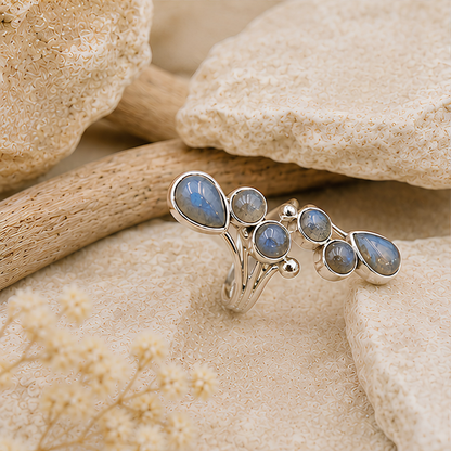 Bague pierre Labradorite naturelle sur monture en argent 925