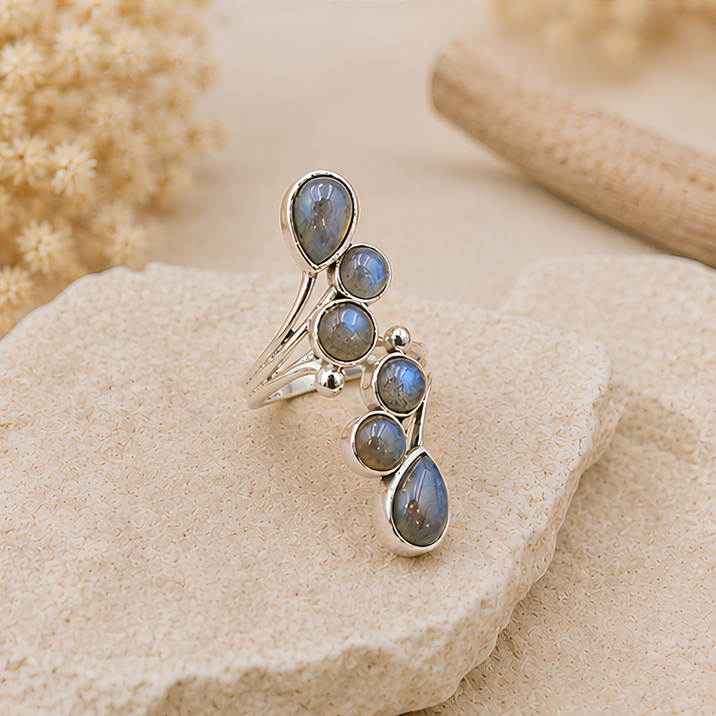Bague Labradorite pierre naturelle en argent 925 réglable modèle 01