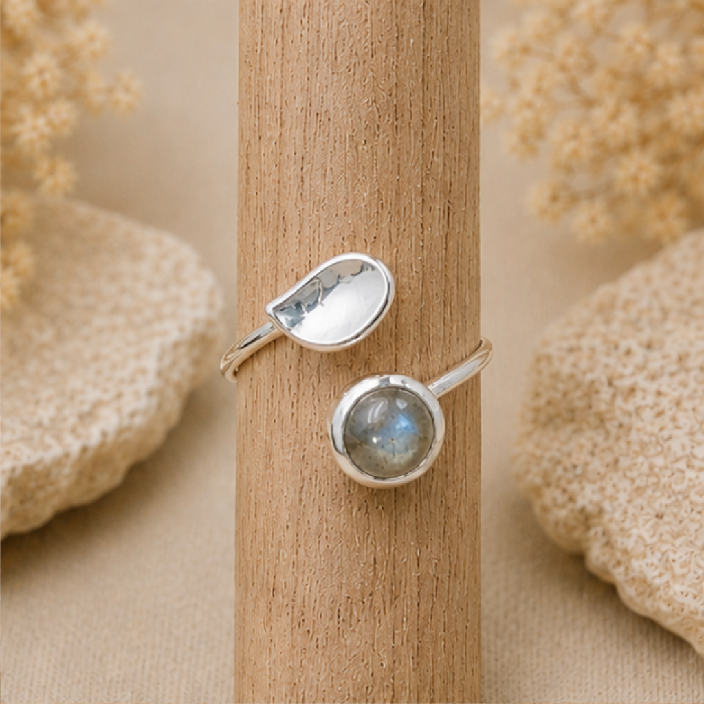 Bague pierre Labradorite naturelle sur monture en argent 925