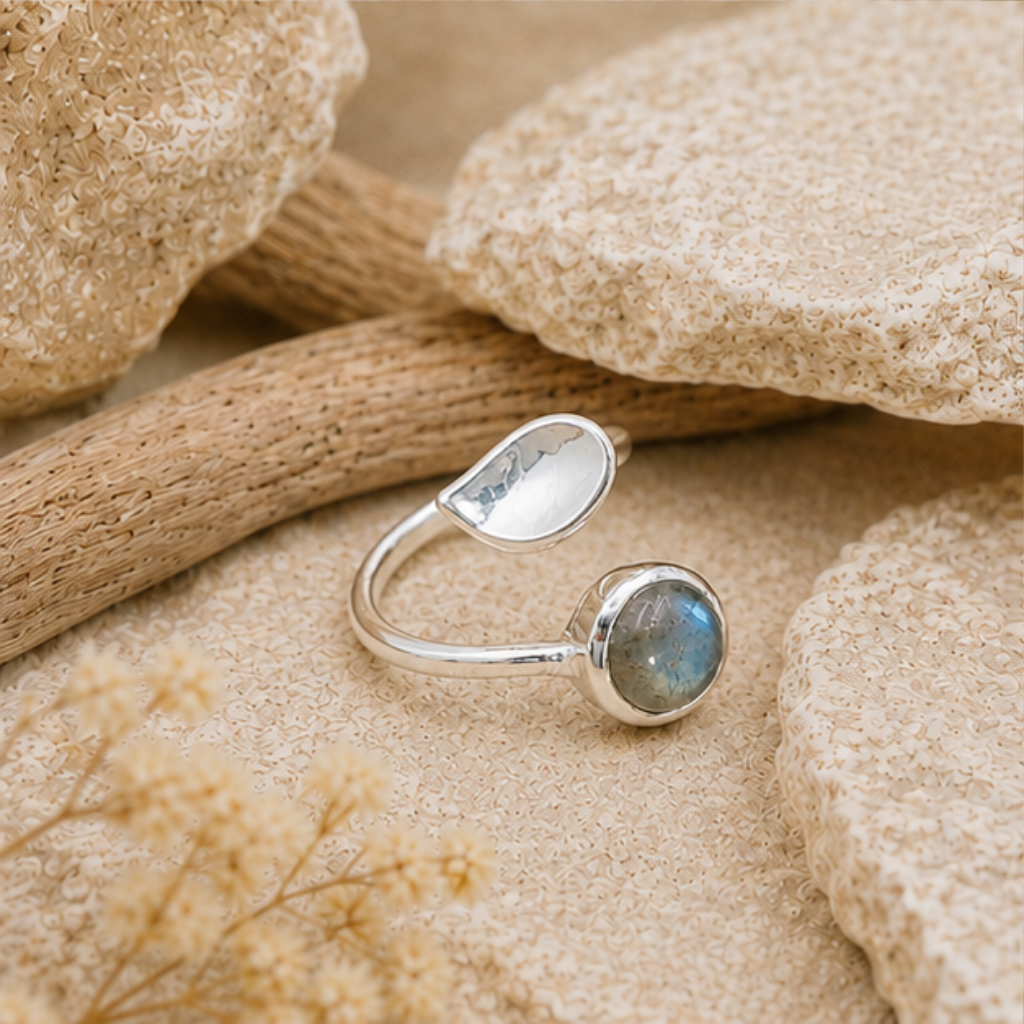 Bague Labradorite argent 925 avec pierre naturelle qualité AA et reflets