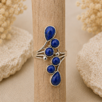Bague réglable en argent 925 et Lapis-lazuli naturel d'Afghanistan