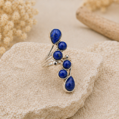 Bague Lapis-lazuli pierre naturelle en argent 925 réglable modèle 01