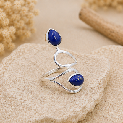 Bague Lapis-lazuli pierre naturelle en argent 925 réglable modèle 02