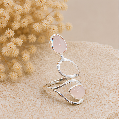 Bague Quartz rose argent 925 avec pierre naturelle qualité AA