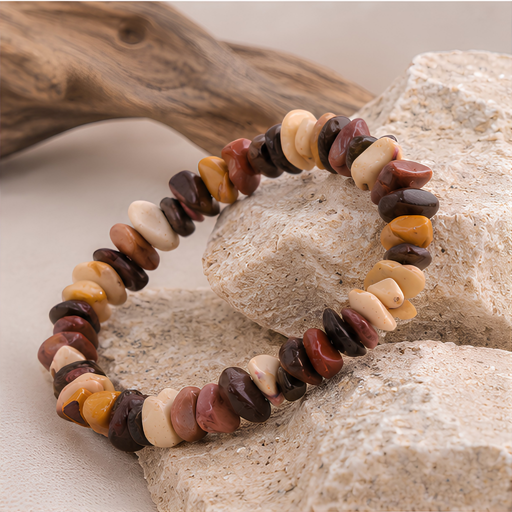 Bracelet baroque en jaspe mokaïte naturelle, présentation du produit