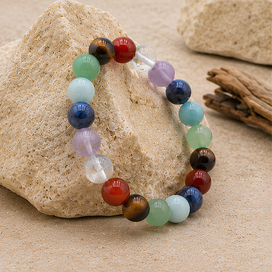 Bracelet en 7 chakras naturelle, perles 8 mm, vue rapprochée