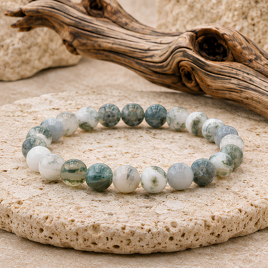 Bracelet en agate arbre naturelle, perles 8 mm