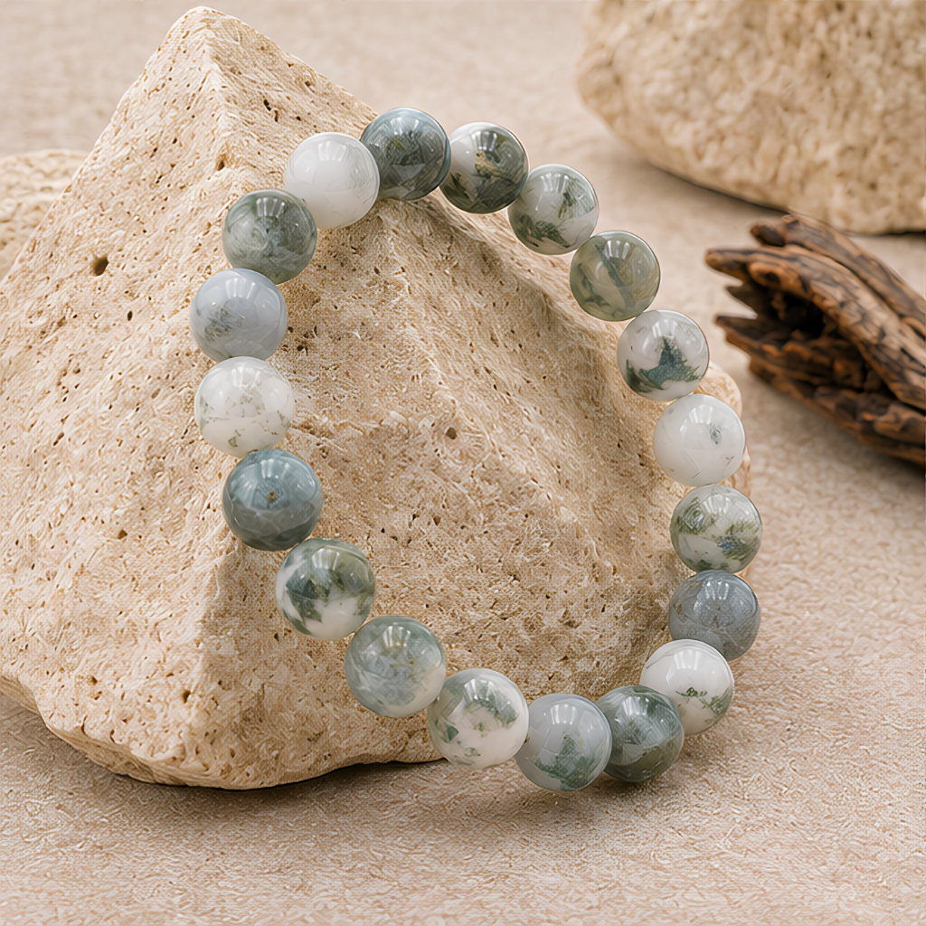 Bracelet en agate arbre naturelle, perles 8 mm, vue rapprochée
