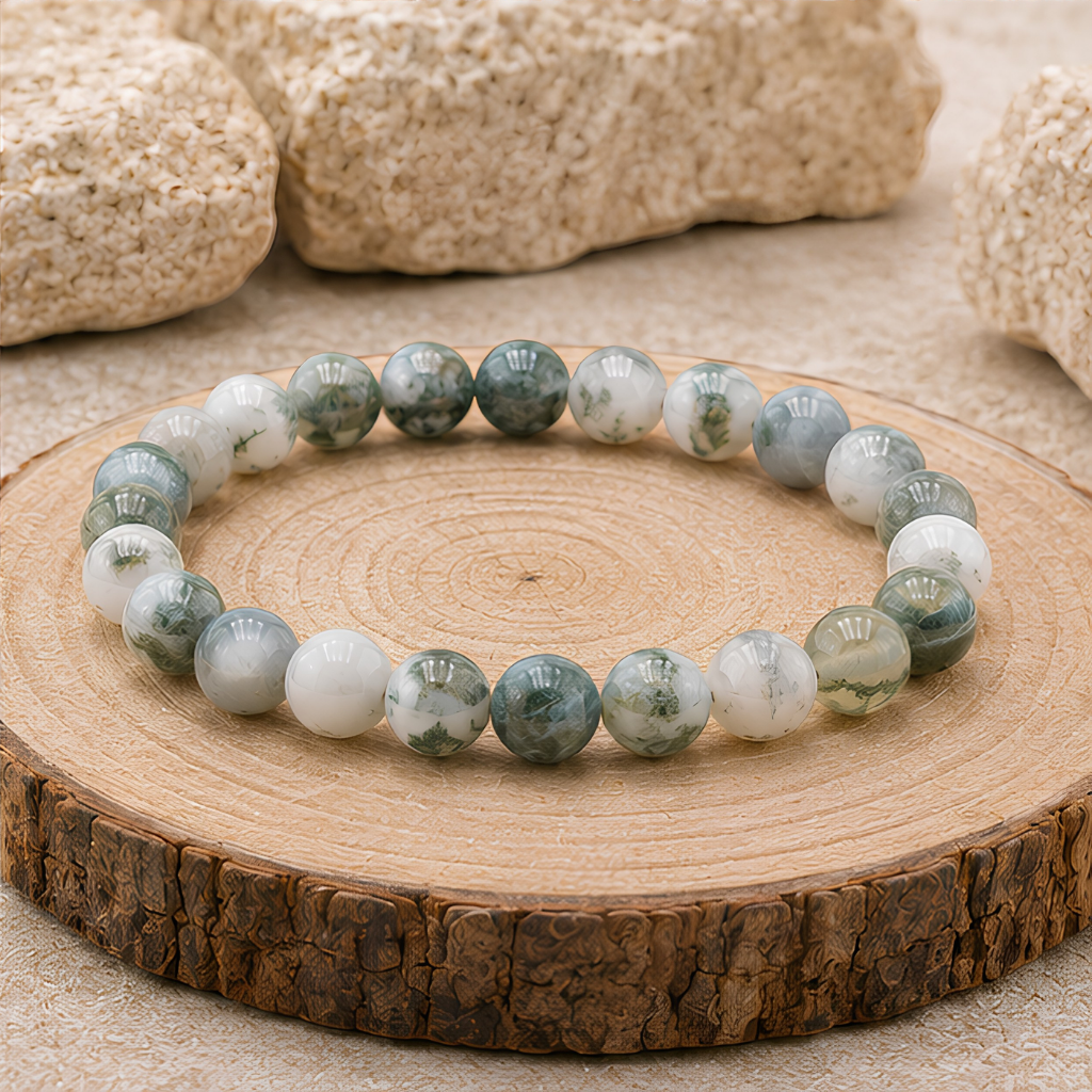 Bracelet en agate arbre naturelle, perles 8 mm, présentation du produit