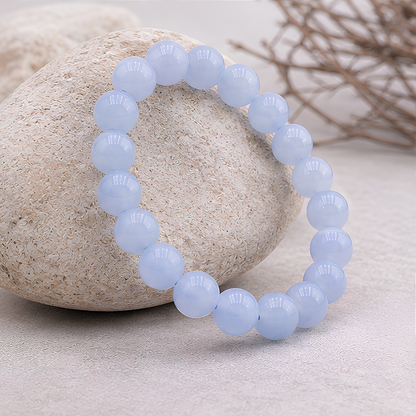 Bracelet en aigue-marine naturelle, perles 10 mm, vue rapprochée