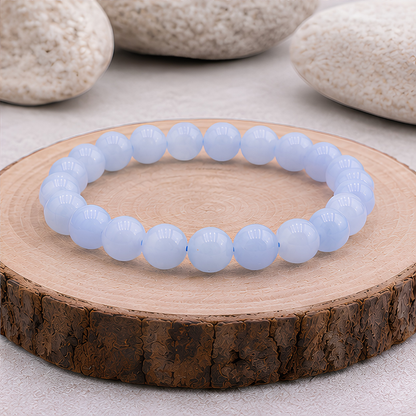 Bracelet en aigue-marine naturelle, perles 10 mm, présentation du produit