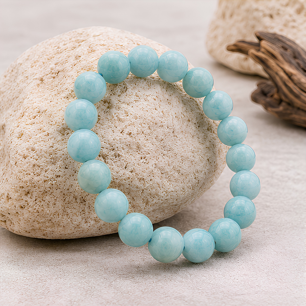 Bracelet en amazonite naturelle, perles 8 mm, vue rapprochée
