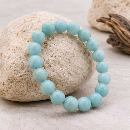 Bracelet en amazonite naturelle, perles 8 mm, vue rapprochée