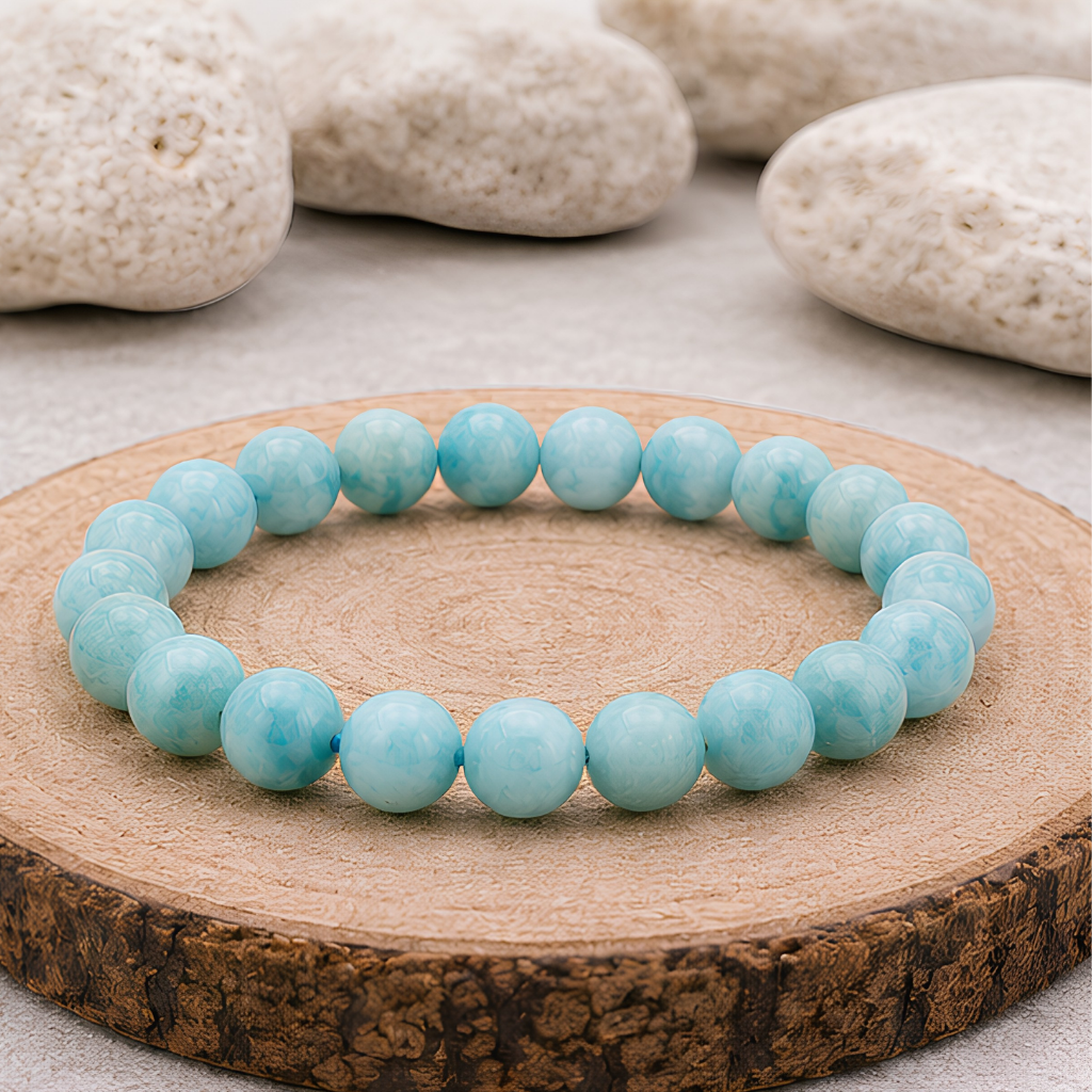Bracelet en amazonite naturelle, perles 8 mm, présentation du produit