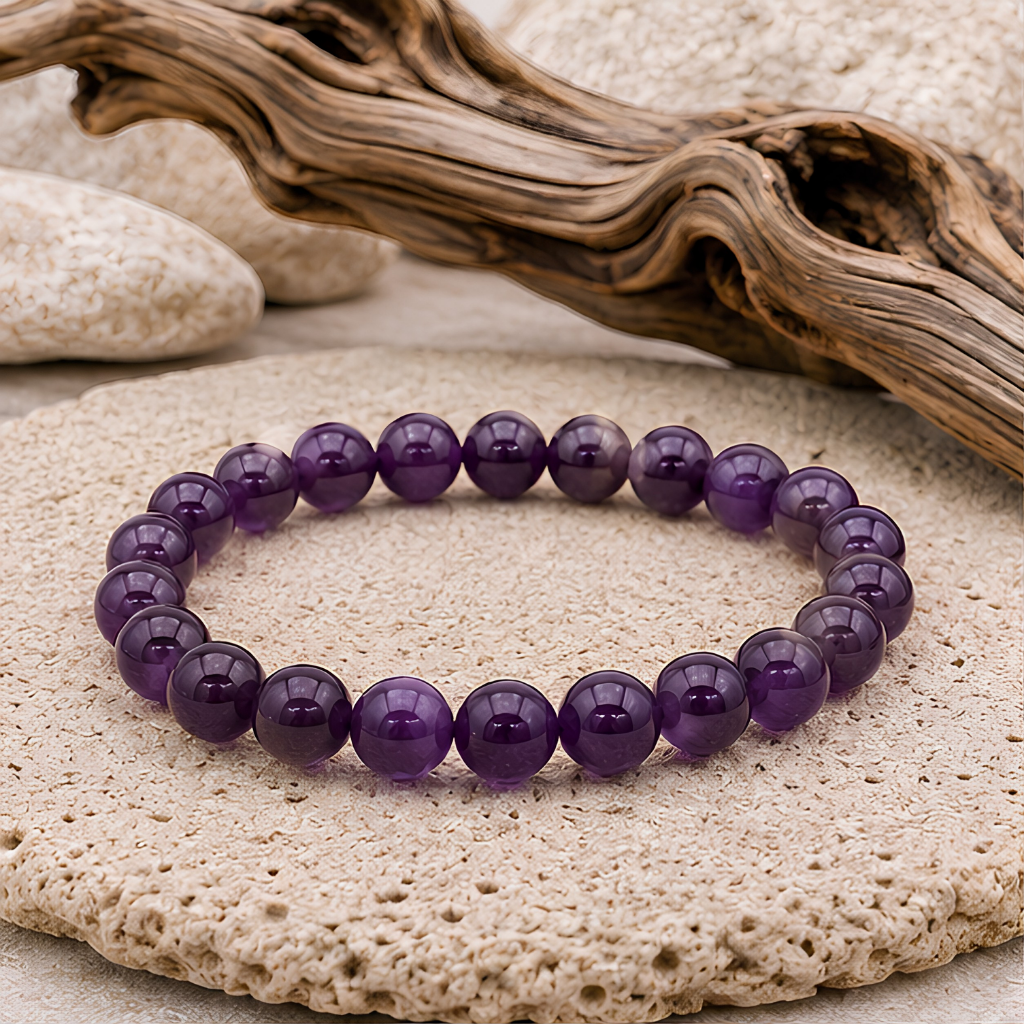 Bracelet perle amethyste 08mm