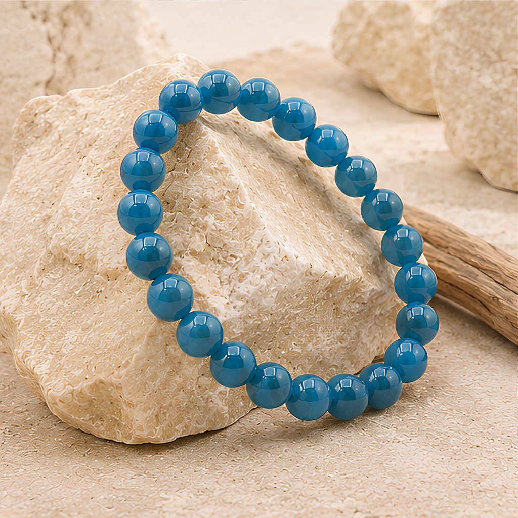 Bracelet en perles d’apatite bleue naturelle, 08 mm, autre vue