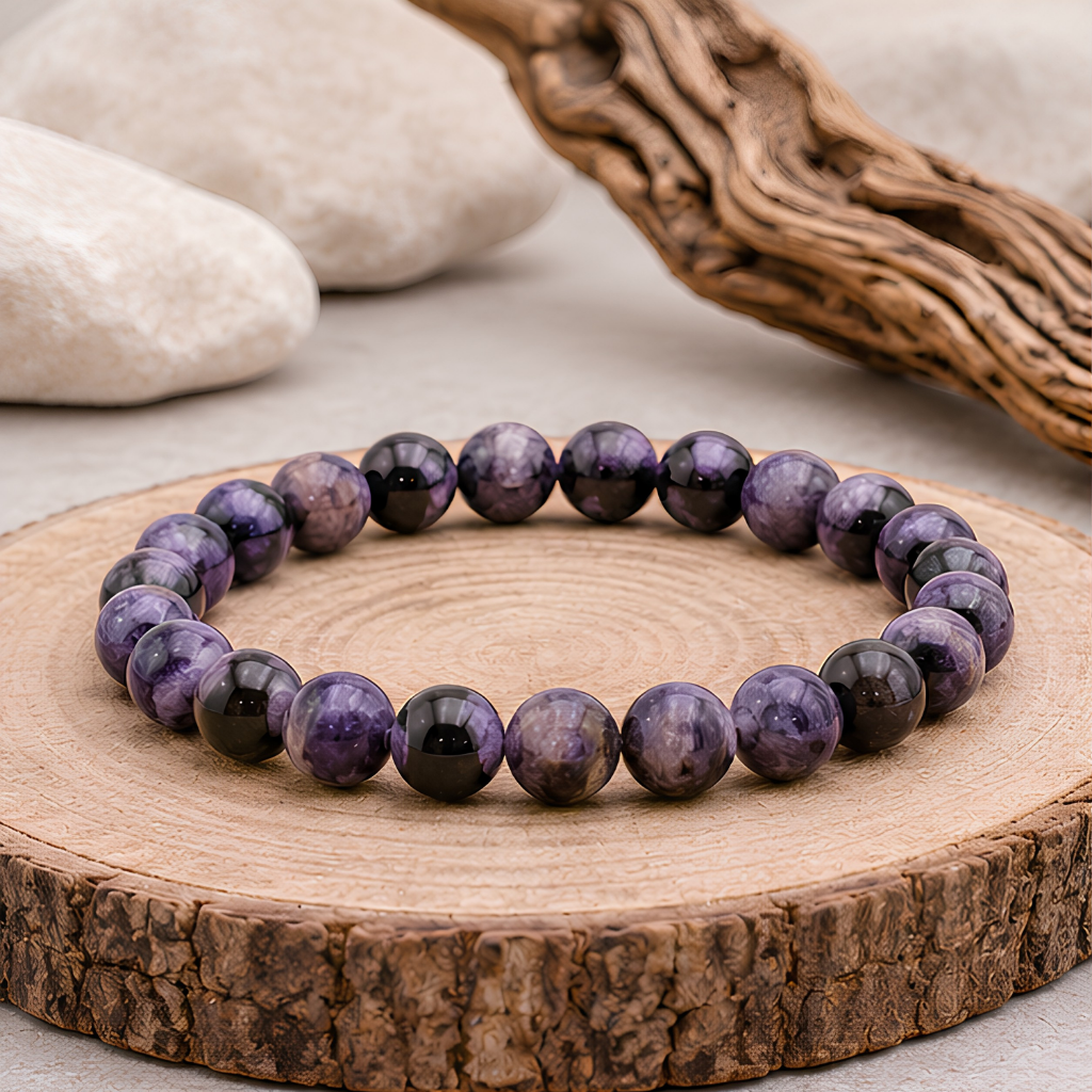 Bracelet en charoïte naturelle, perles 8 mm