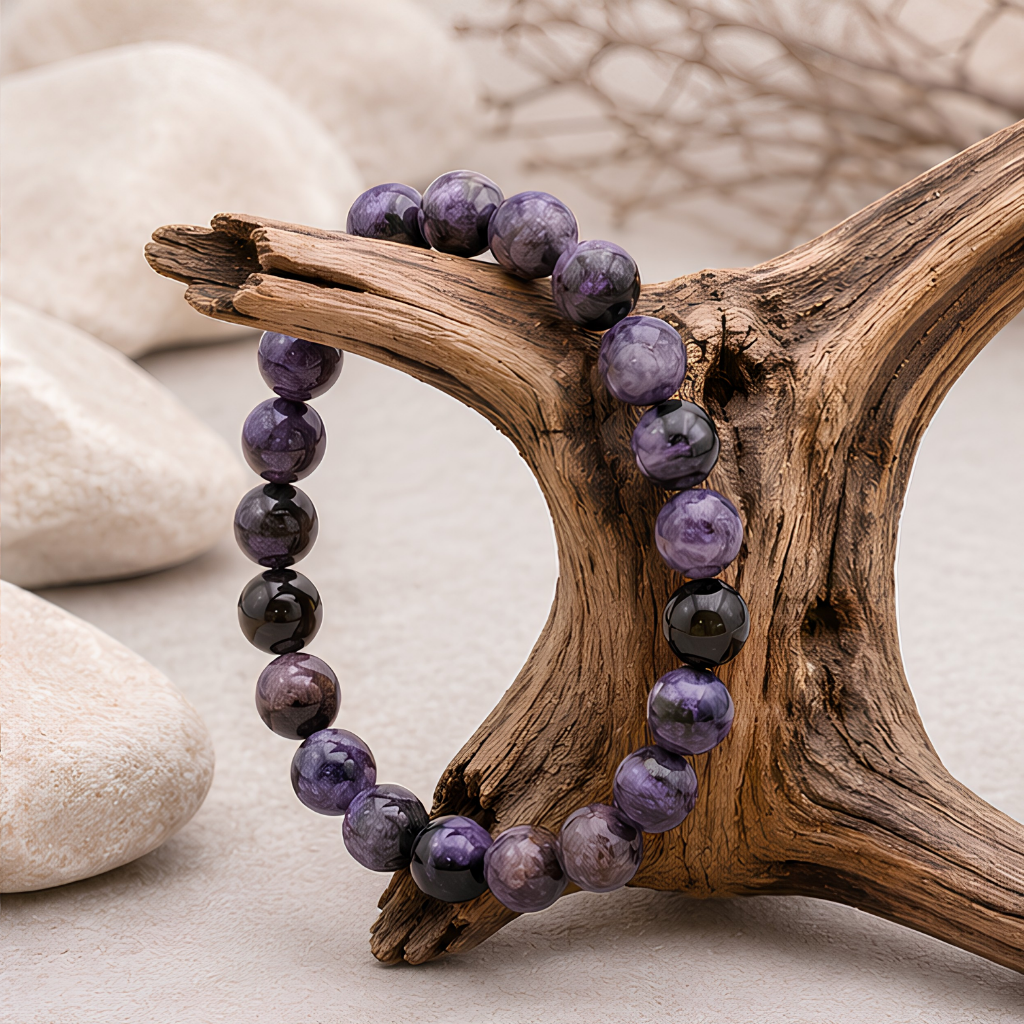 Bracelet en charoïte naturelle, perles 8 mm, autre vue