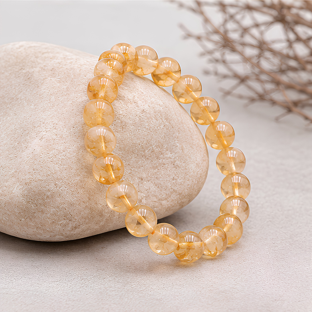 Bracelet en citrine naturelle, perles 8 mm, vue rapprochée