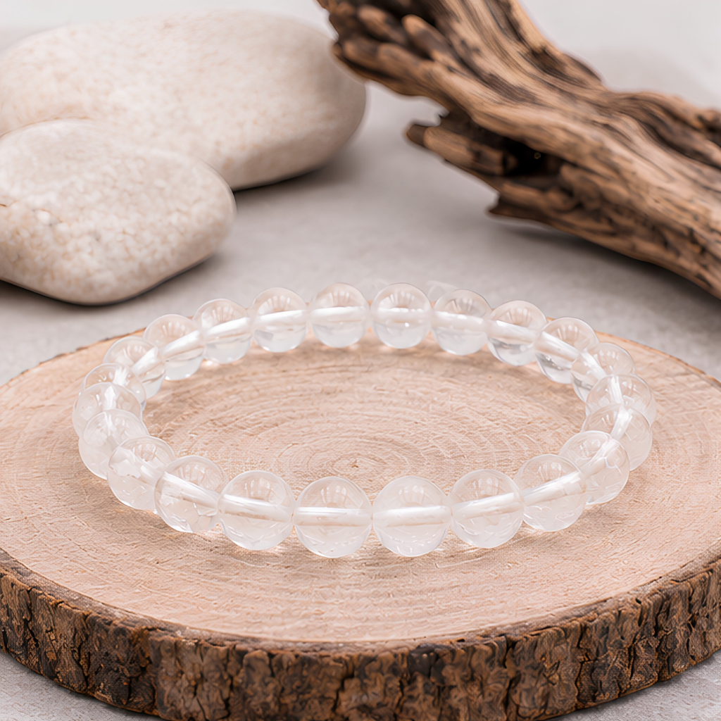 Bracelet en cristal de roche naturelle, perles 8 mm