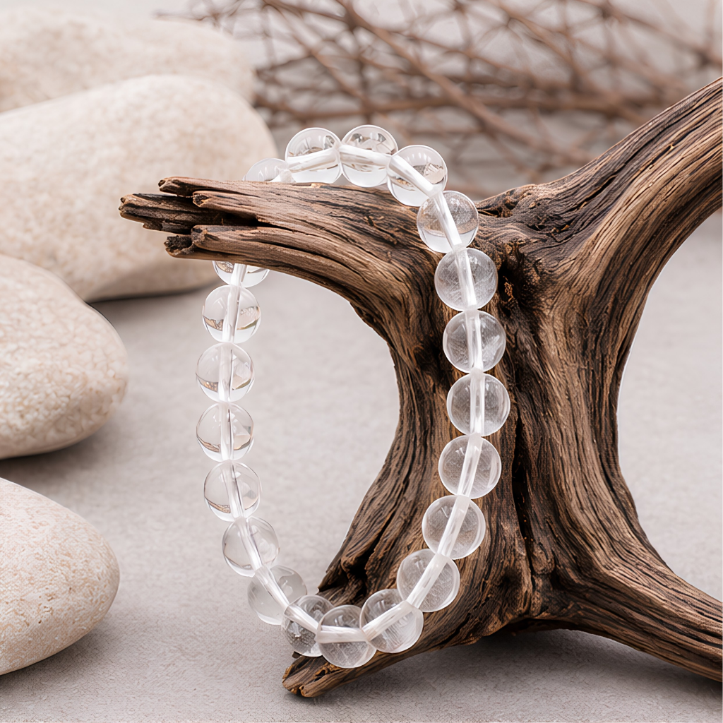 Bracelet en cristal de roche naturelle, perles 8 mm, autre vue