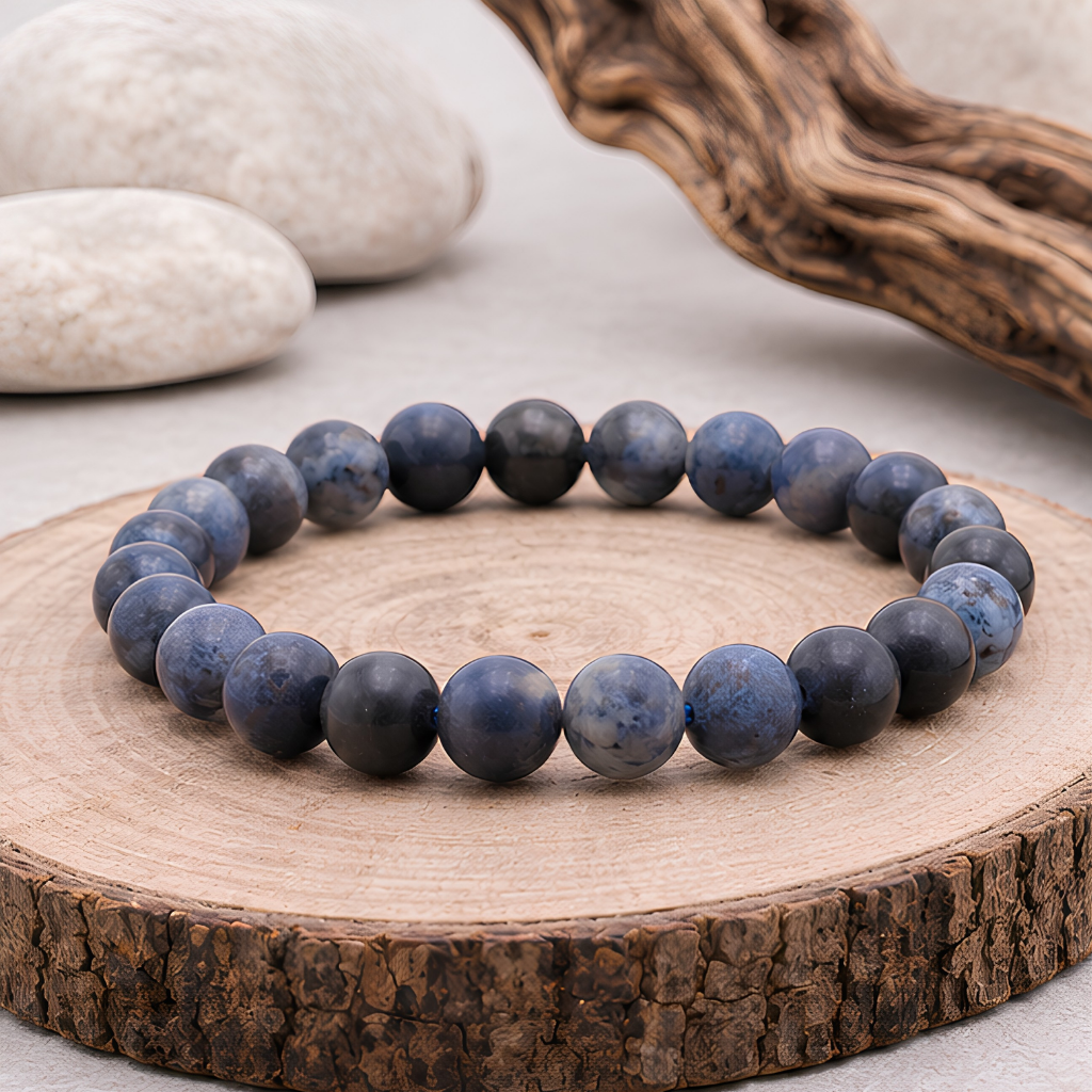 Bracelet en dumortiérite naturelle, perles 8 mm