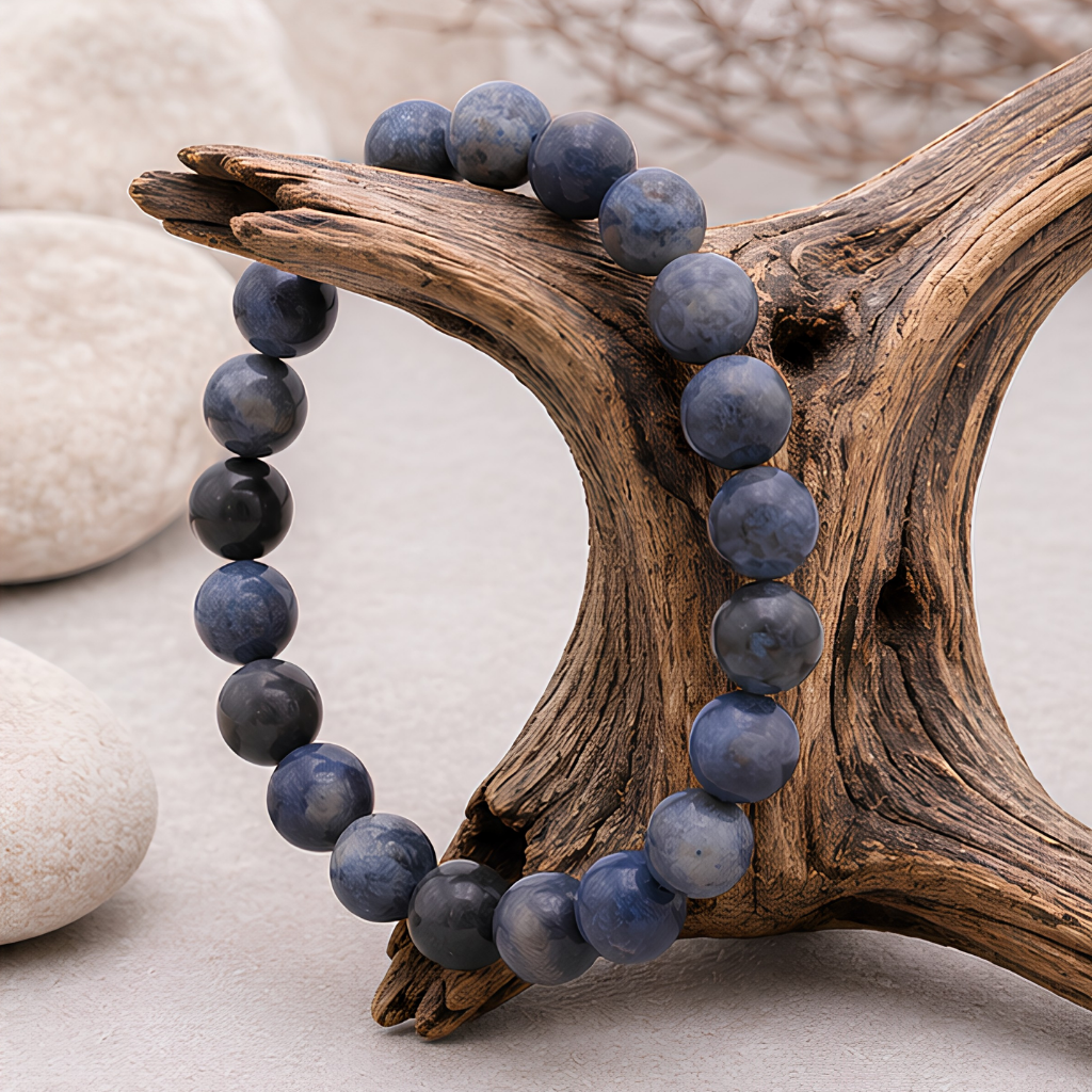 Bracelet en dumortiérite naturelle, perles 8 mm, autre vue