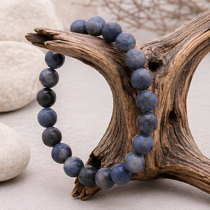 Bracelet en dumortiérite naturelle, perles 8 mm, autre vue