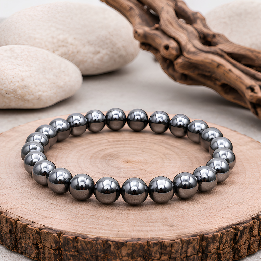 Bracelet en hématite naturelle, perles 8 mm