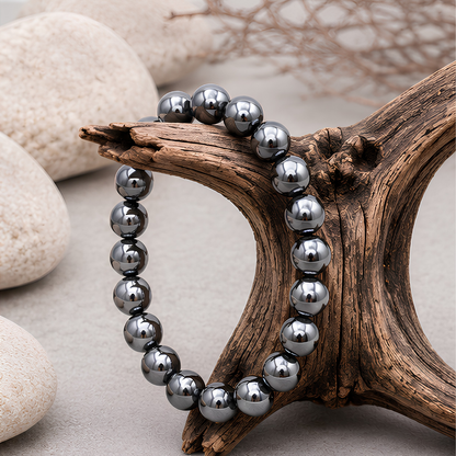 Bracelet en hématite naturelle, perles 8 mm, autre vue