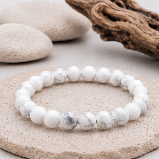 Bracelet en howlite blanche naturelle, perles 8 mm
