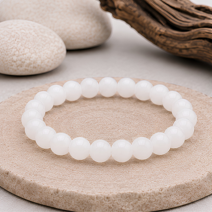 Bracelet en jade blanc naturelle, perles 8 mm