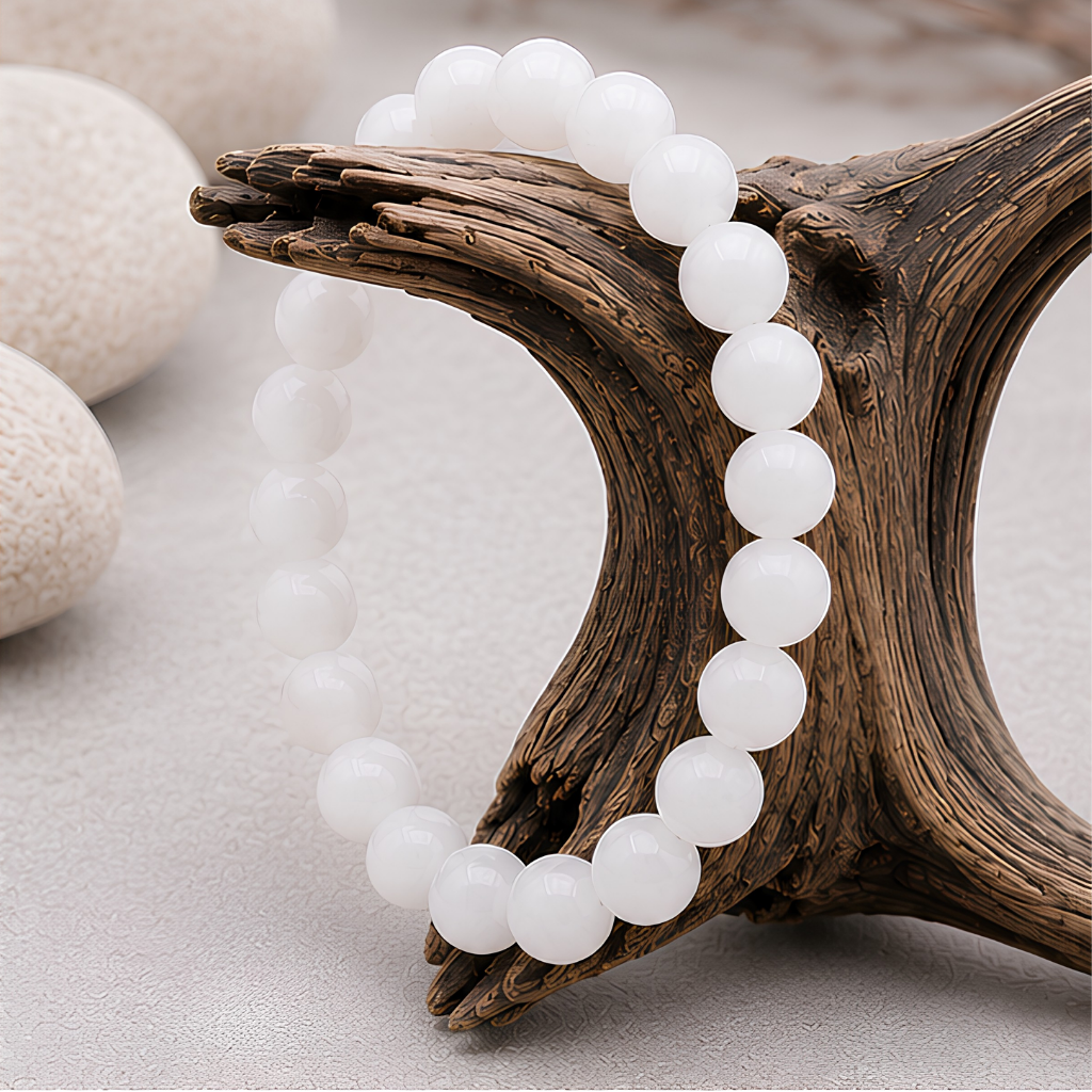 Bracelet en jade blanc naturelle, perles 8 mm, autre vue