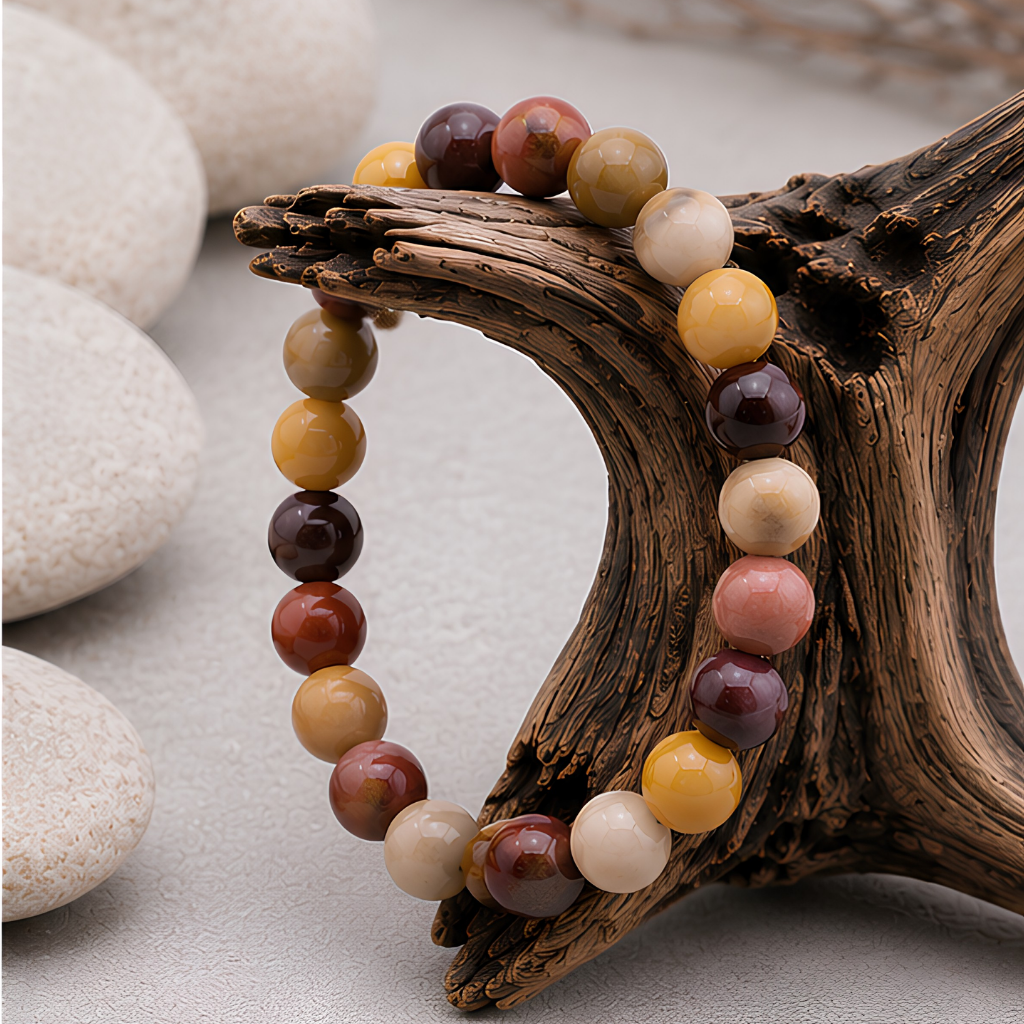 Bracelet en jaspe mokaïte naturelle, perles 8 mm, autre vue