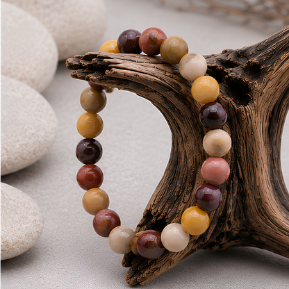 Bracelet en jaspe mokaïte naturelle, perles 8 mm, autre vue