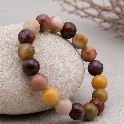 Bracelet en jaspe mokaïte naturelle, perles 8 mm, vue rapprochée