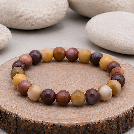 Bracelet en jaspe mokaïte naturelle, perles 8 mm, présentation du produit