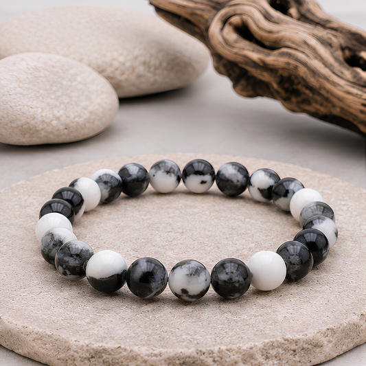 Bracelet en jaspe zèbre naturelle, perles 8 mm