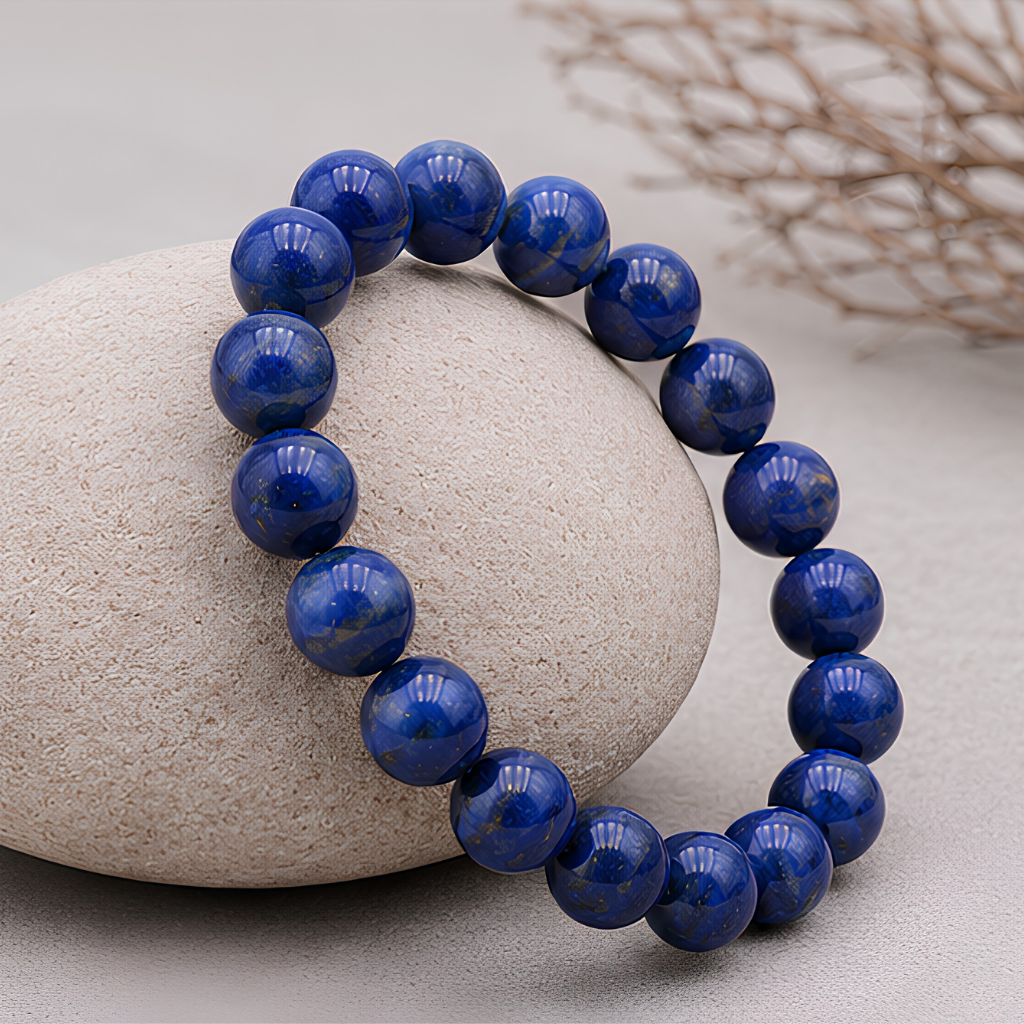 Bracelet en lapis-lazuli naturelle, perles 8 mm, vue rapprochée