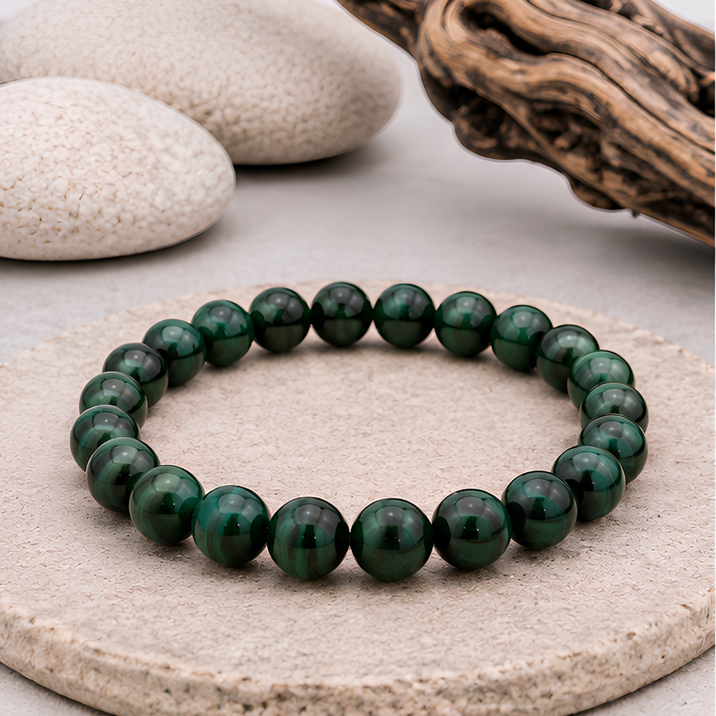 Bracelet en malachite naturelle, perles 8 mm