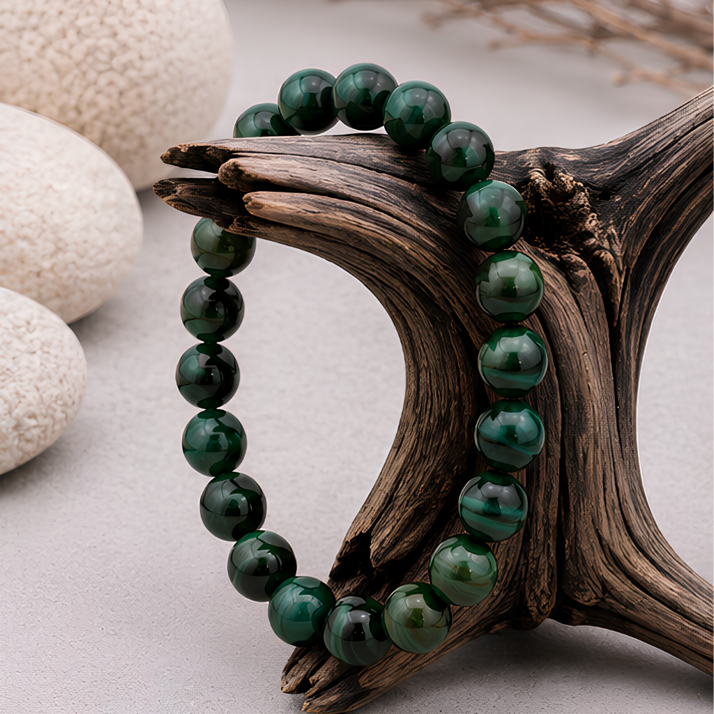 Bracelet en malachite naturelle, perles 8 mm, autre vue