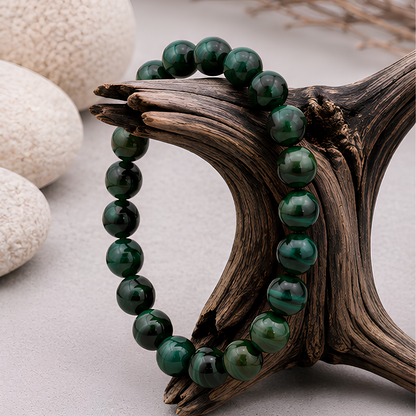 Bracelet en malachite naturelle, perles 8 mm, autre vue