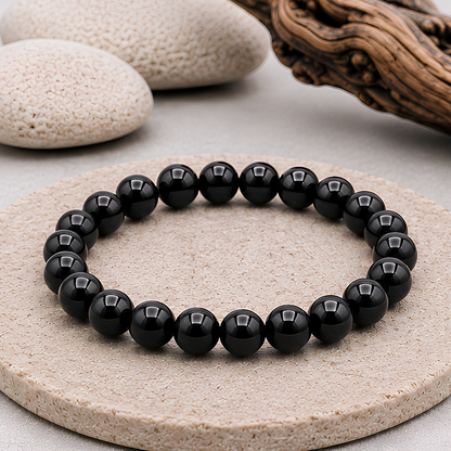 Bracelet en obsidienne noire naturelle, perles 8 mm